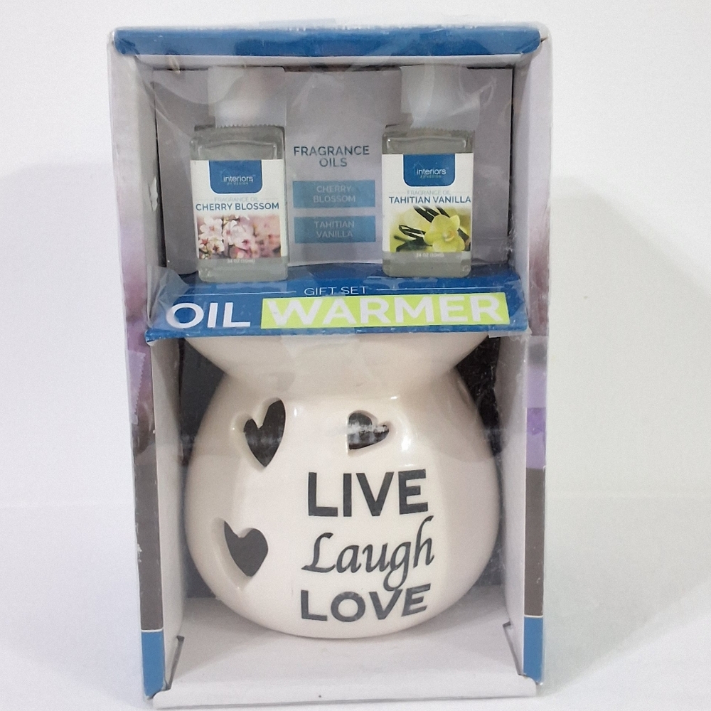 4 Piece Live Laugh Love Oil Warmer Gift Set, Cherry Blossom & Tahitian Vanilla